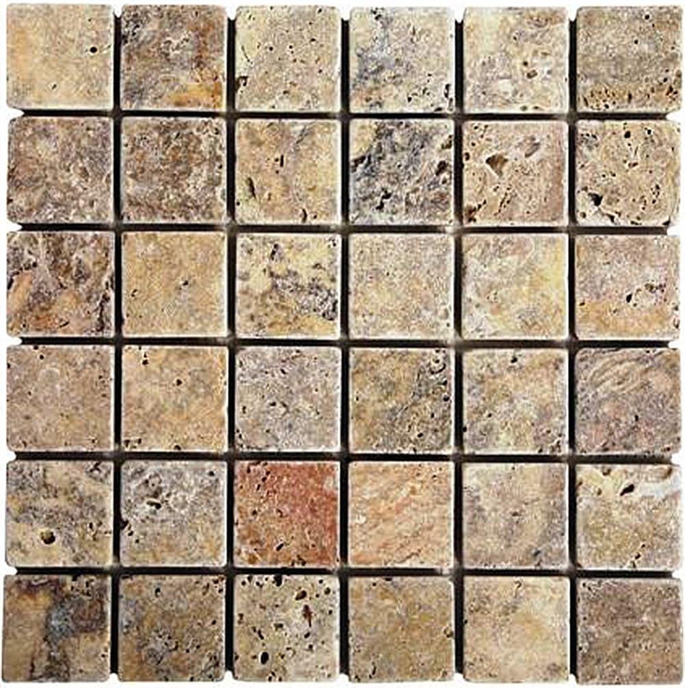 Scabos 2x2 Tumbled Travertine Mosaic Wall Floor Tile Backsplash for Kitchen, Bathroom Shower, Accent décor, Fireplace (Box of 5 sq. ft.)