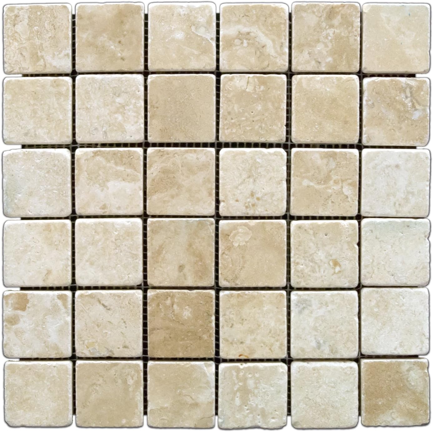Durango Cream Travertine 2x2 Tumbled Mosaic Floor Wall Tile