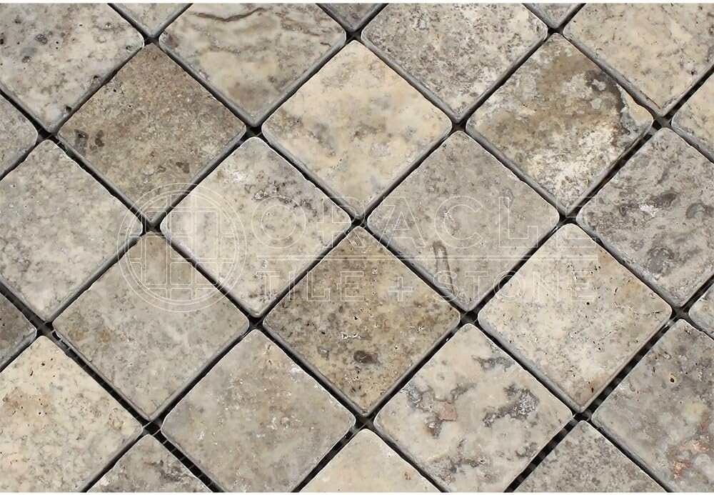 Silver Travertine 2x2 Mosaic Tile Tumbled Floor and Wall Tile (LOT of 5 SHEETS)