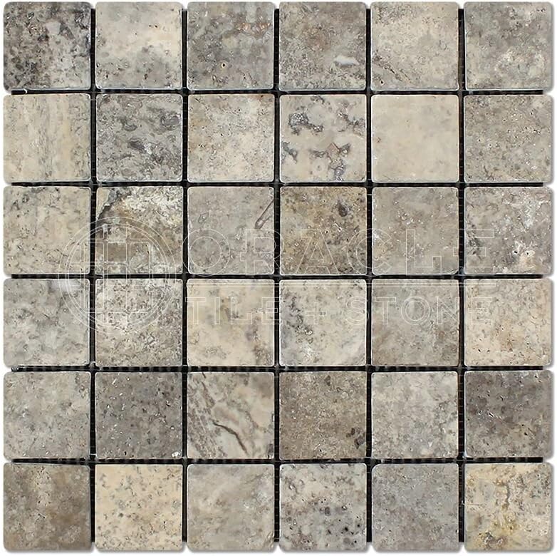Silver Travertine 2x2 Mosaic Tile Tumbled Floor and Wall Tile (LOT of 5 SHEETS)