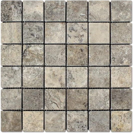 Silver Travertine 2x2 Mosaic Tile Tumbled Floor and Wall Tile (LOT of 5 SHEETS)