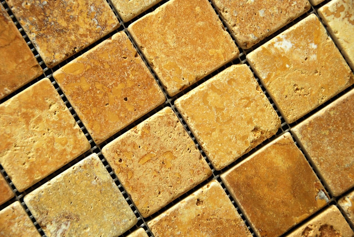 Gold Yellow 2x2Tumbled Travertine Mosaic Wall Floor Tile Backsplash Mesh Mounted