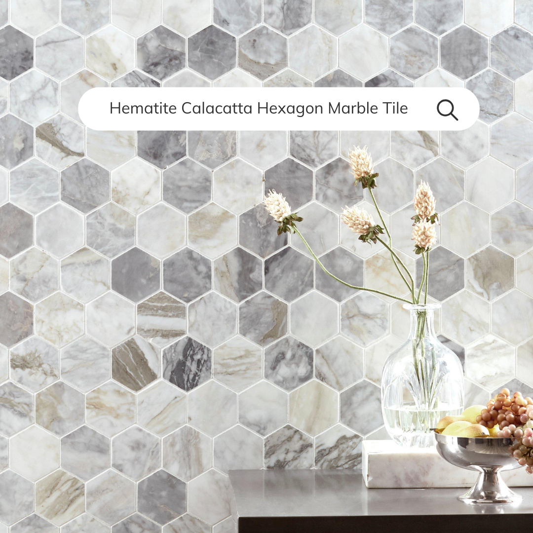 Tenedos Hematite Calacatta Hexagon Polished Marble Mosaic Tile-1 piece