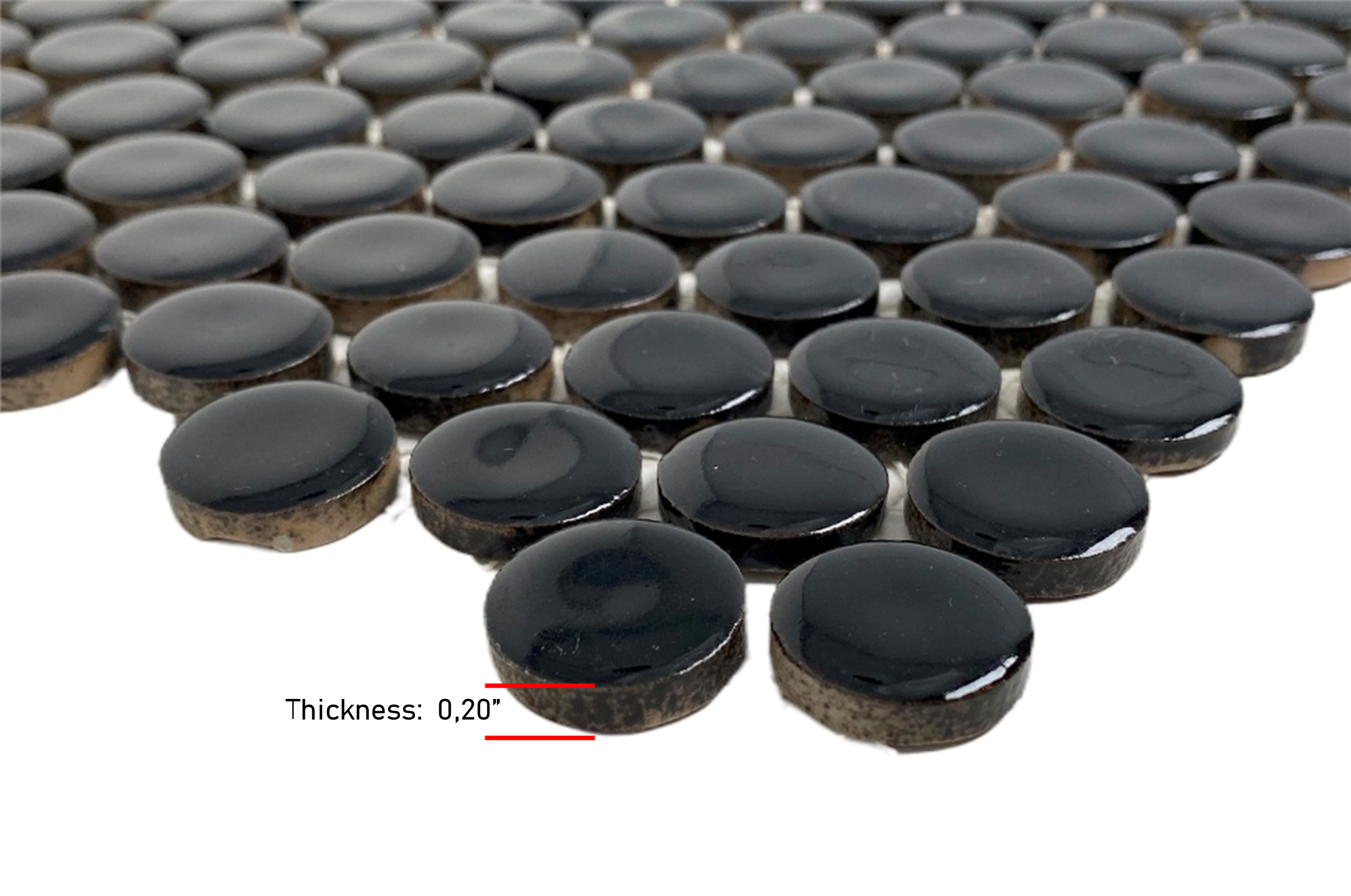 Penny Round Tile Black Porcelain Mosaic Shiny Look (Box of 5.1 Sq Ft)