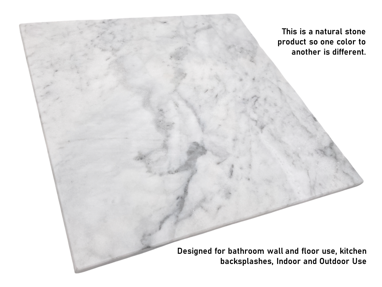 Italian White Carrara Marble Polished 12x12 Floor Wall Tile for Kitchen Backsplash, Bathroom Shower, Fireplace