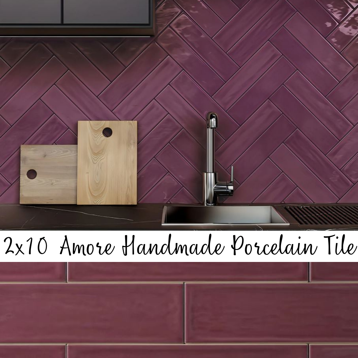 Tenedos Burgundy Purple Handmade Ceramic Subway 3x12 Wall Tile Backsplash Gloss Finish 3 Inch X 12 Inch for Kitchen, Bathroom Shower, Accent Decor, Fireplace