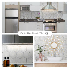 Tenedos HTC151 Pyrite Stone Metal Blend Mesh Mounted Mosaic Tile 10.83 in. x 12.44 in. x 8mm (0.94 sq. ft/Case) (Silver)