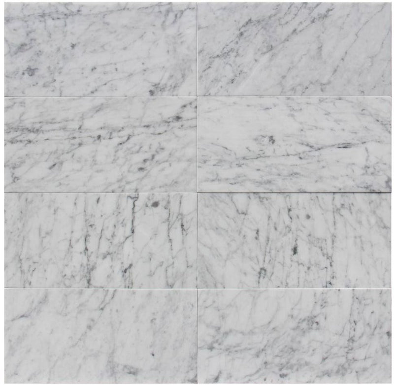 Carrara Marble Italian White Bianco Greyish 6x12 Marble Subway Floor Wall Tile Polished (2 Pieces)