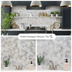 Tenedos HTC150 Violet Hexagon 10.95 in. x 12.6 in. Mixed Glass Floor and Kitchen Bathroom Wall Tile (0.96 sq. ft./Each)
