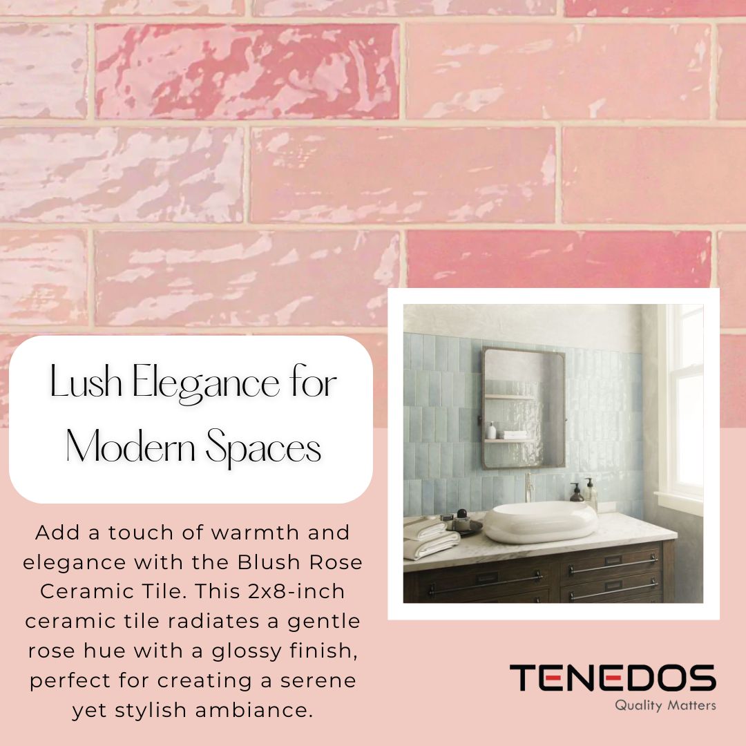 Tenedos HTC184 Ceramic Subway Wall Tile Handmade Look Glossy Glaze for Backsplash Kitchen, Bathroom Shower, Accent Wall (1, Blush Rose)