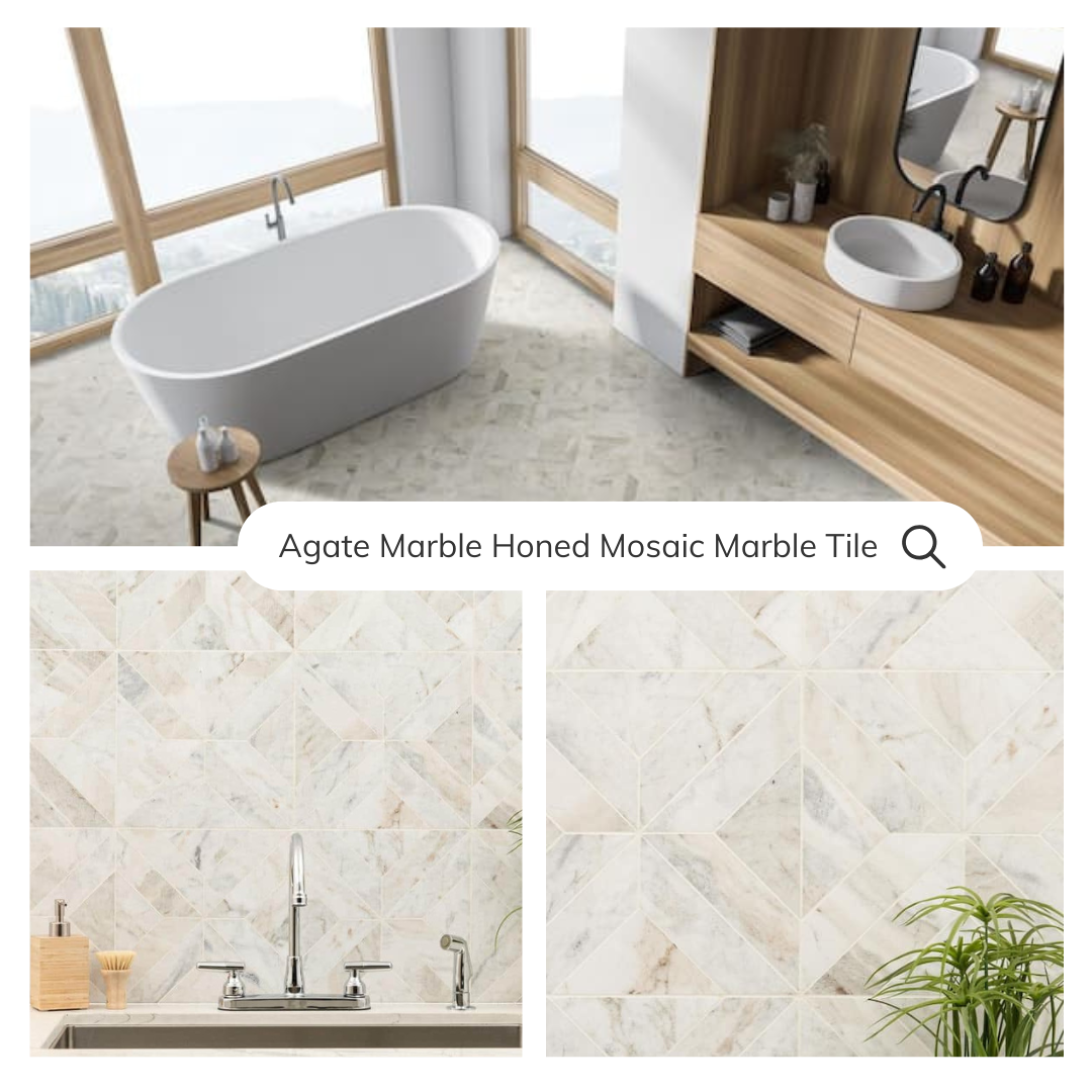 Tenedos Agate Marble Honed Mosaic Marble Floor and Wall Tile- 1 piece