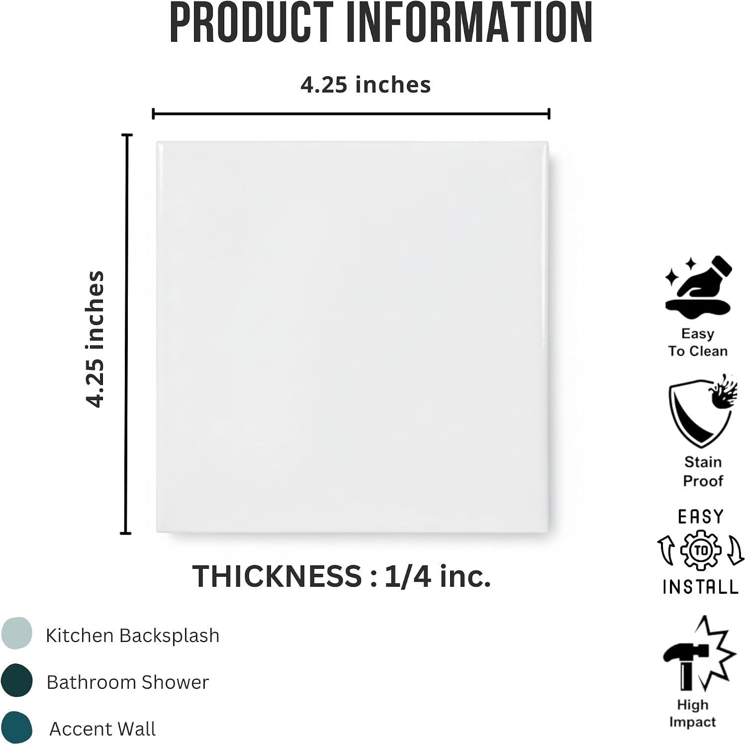 4 in Ceramic Tile Gloss 4 1/4" Box of 10 Pieces by Tenedos