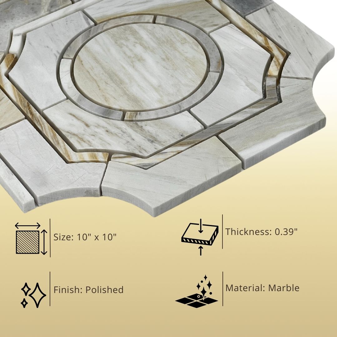 Tenedos Legency HTC152 Gold 10 in. x 10 in. Polished Mesh-Mounted Marble Mosaic Tile