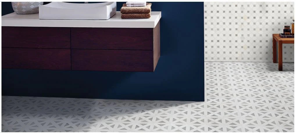 Calacatta Gold Italian Marble with Bianco Dolomite Triangles Geometrica Mosaic Tile Polished (Glossy)
