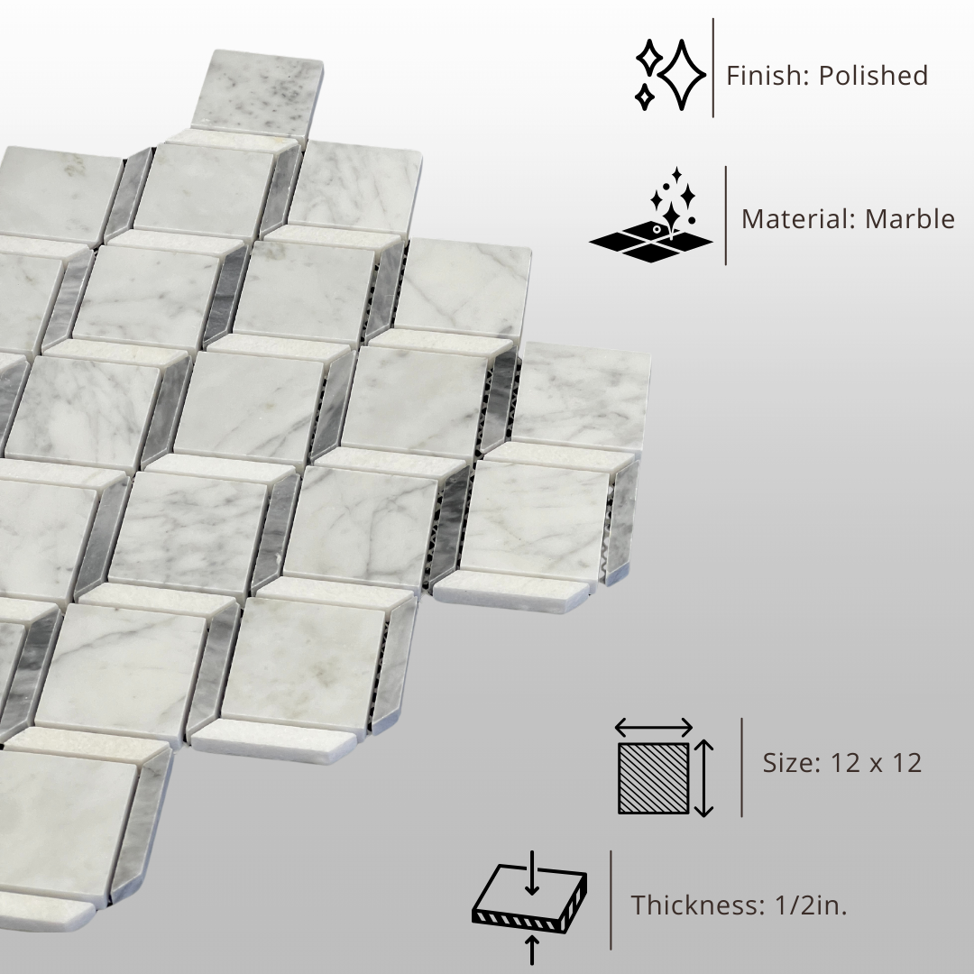 Tenedos HTC191 Silver Prism Marble Mosaic Tile- 1 piece