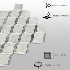 Tenedos HTC191 Silver Prism Marble Mosaic Tile- 1 piece