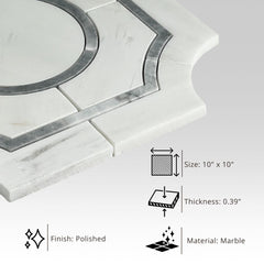 Tenedos Legency HTC152-1 10 in. x 10 in. Polished Marble Mosaic Tile Silver