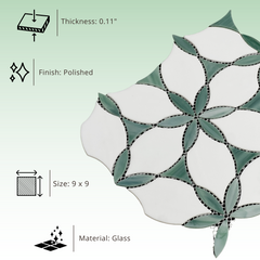 Tenedos Emerald Bloom Glass Mosaic Tile-1 piece
