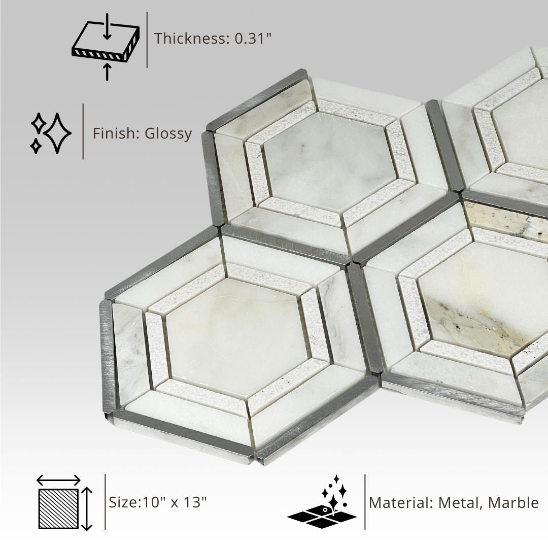 Tenedos HTC151 Pyrite Stone Metal Blend Mesh Mounted Mosaic Tile 10.83 in. x 12.44 in. x 8mm (0.94 sq. ft/Case) (Silver)