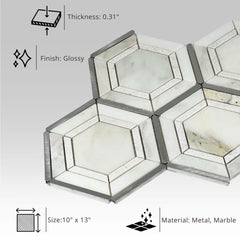 Tenedos HTC151 Pyrite Stone Metal Blend Mesh Mounted Mosaic Tile 10.83 in. x 12.44 in. x 8mm (0.94 sq. ft/Case) (Silver)