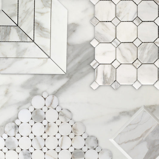 4x4 Calacatta Gold Italian Marble Subway Tile Wide Beveled Honed (Matte)