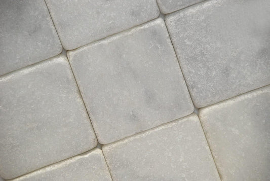 Tenedos White Carrara 4x4 Tumbled Marble Floor Wall Tile (9 pieces - 1 Sqft)