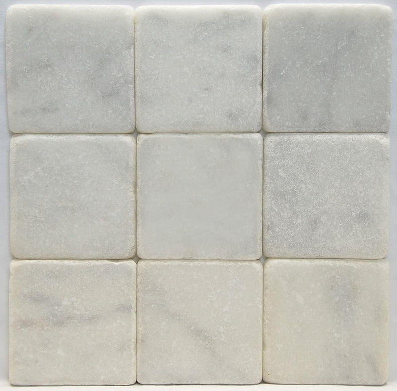 White Carrara 4x4 Tumbled Marble Floor Wall Tile (9 pieces - 1 Sqft)