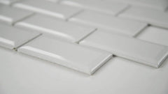 2x4 White High Gloss Porcelain Wall Tile with Beveled Edge – Mesh Mounted 12x12 Sheet