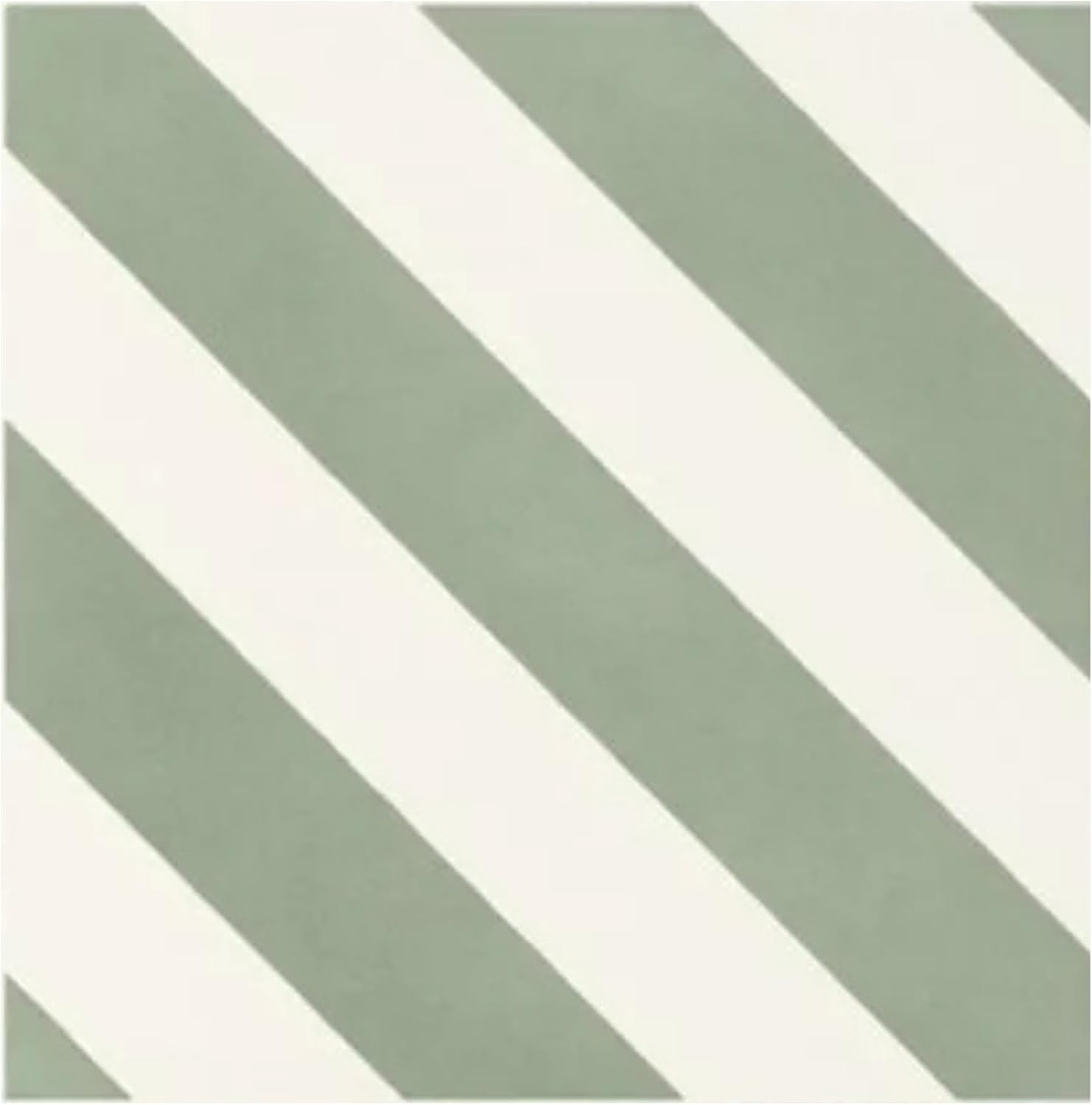 Tenedos Sage Linea 8" x 8" Matte Porcelain Tile for Wall and Floor, Diagonal Stripe Green and White Pattern, Modern Geometric Design, Indoor Outdoor Use