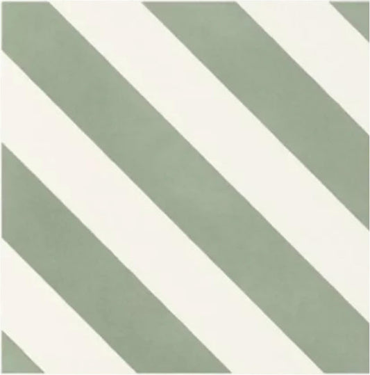 Tenedos Sage Linea 8" x 8" Matte Porcelain Tile for Wall and Floor, Diagonal Stripe Green and White Pattern, Modern Geometric Design, Indoor Outdoor Use