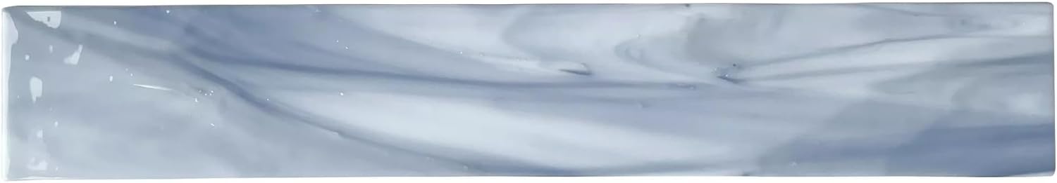 Tenedos HTCFD 2x12 Polished Blue Swirl Glass Wall Tile, Marble-Effect Linear Design, Straight Edge Decorative Tile for Backsplash and Shower Walls