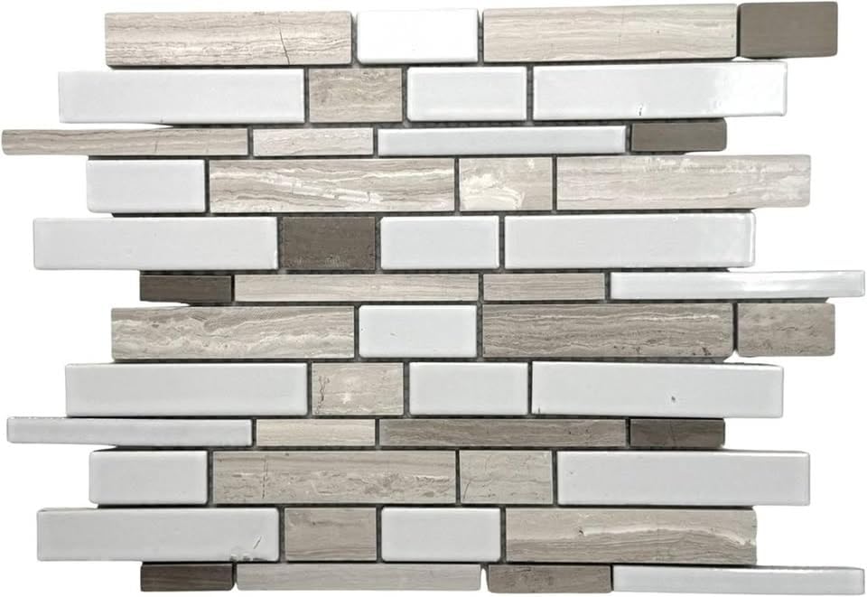 Tenedos Sonoma Ridge Interlocking Glass and Stone Mosaic Tile 4mm for Kitchen Backsplash, Bathroom Walls, Shower Accents and Home Interior Design Decor (10 Sheets)