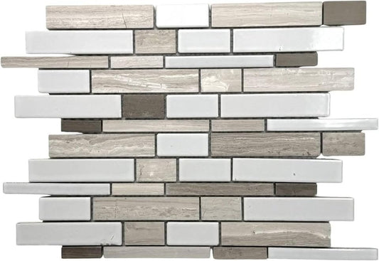 Tenedos Sonoma Ridge Interlocking Glass and Stone Mosaic Tile 4mm for Kitchen Backsplash, Bathroom Walls, Shower Accents and Home Interior Design Decor (10 Sheets)