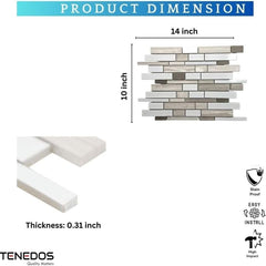 Tenedos Sonoma Ridge Interlocking Glass and Stone Mosaic Tile 4mm for Kitchen Backsplash, Bathroom Walls, Shower Accents and Home Interior Design Decor (10 Sheets)