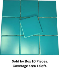 Tenedos  Matte Ceramic Tile for Bathroom Wall, Shower Surround, and Kitchen Backsplash – Classic Square Design 4 x 4-1/4 Inch – 10 Pieces