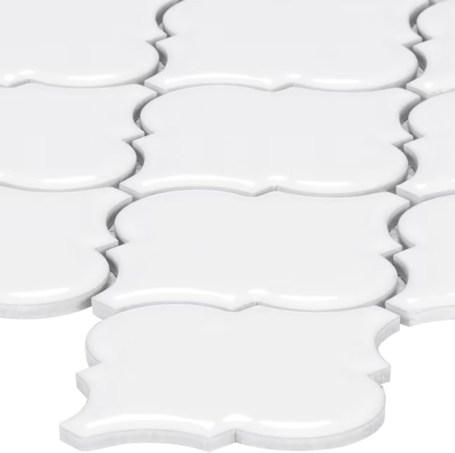 Tenedos Crystal Glow Glossy White Arabesque Porcelain Mosaic Tile 12x13 in for Kitchen Backsplash Bathroom Wall Shower Fireplace Accent