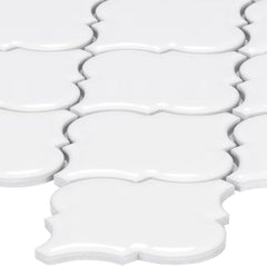Tenedos Crystal Glow Glossy White Arabesque Porcelain Mosaic Tile 12x13 in for Kitchen Backsplash Bathroom Wall Shower Fireplace Accent