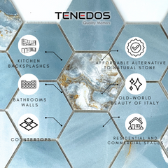 Tenedos Azurite Hexagon Porcelain Mosaic Tile- 1 piece