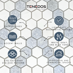 Tenedos Suzi Marble Hexagon Polished Marble Mesh-Mounted Mosaic Tile- 1 piece