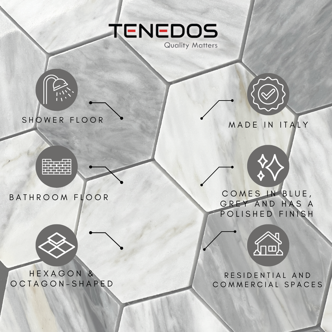 Tenedos Hematite Calacatta Hexagon Polished Marble Mosaic Tile-1 piece