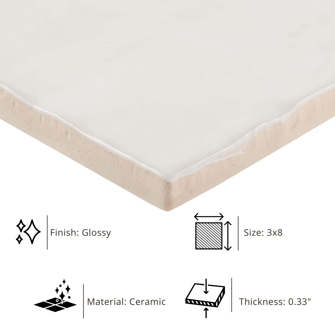 Tenedos HTC184 Ceramic Subway Wall Tile Handmade Look Glossy Glaze for Backsplash Kitchen, Bathroom Shower, Accent Wall (1, Luminous Pearl)