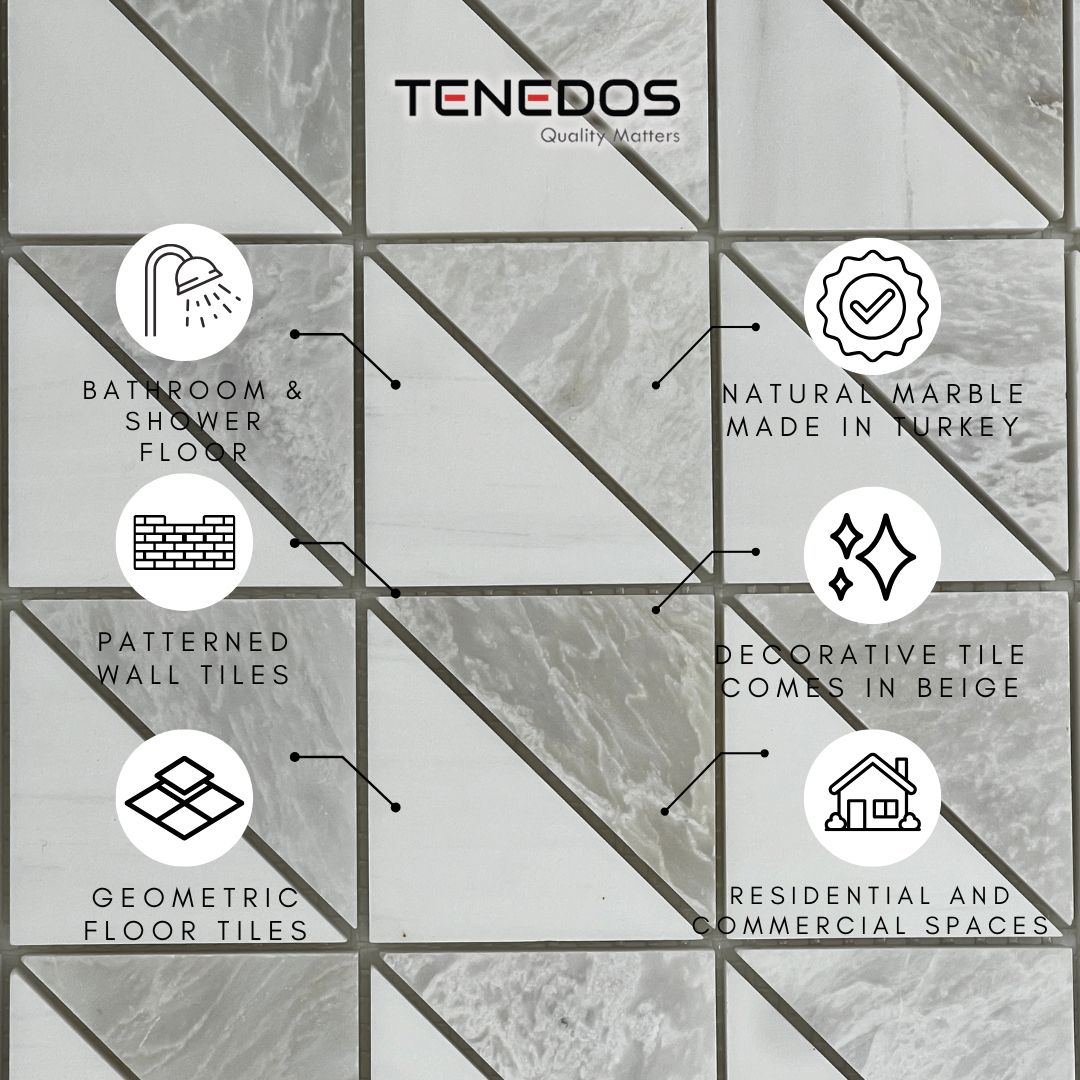 Tenedos HTC173 Nordic Edge Square Marble Mosaic Tile Matte Finish
