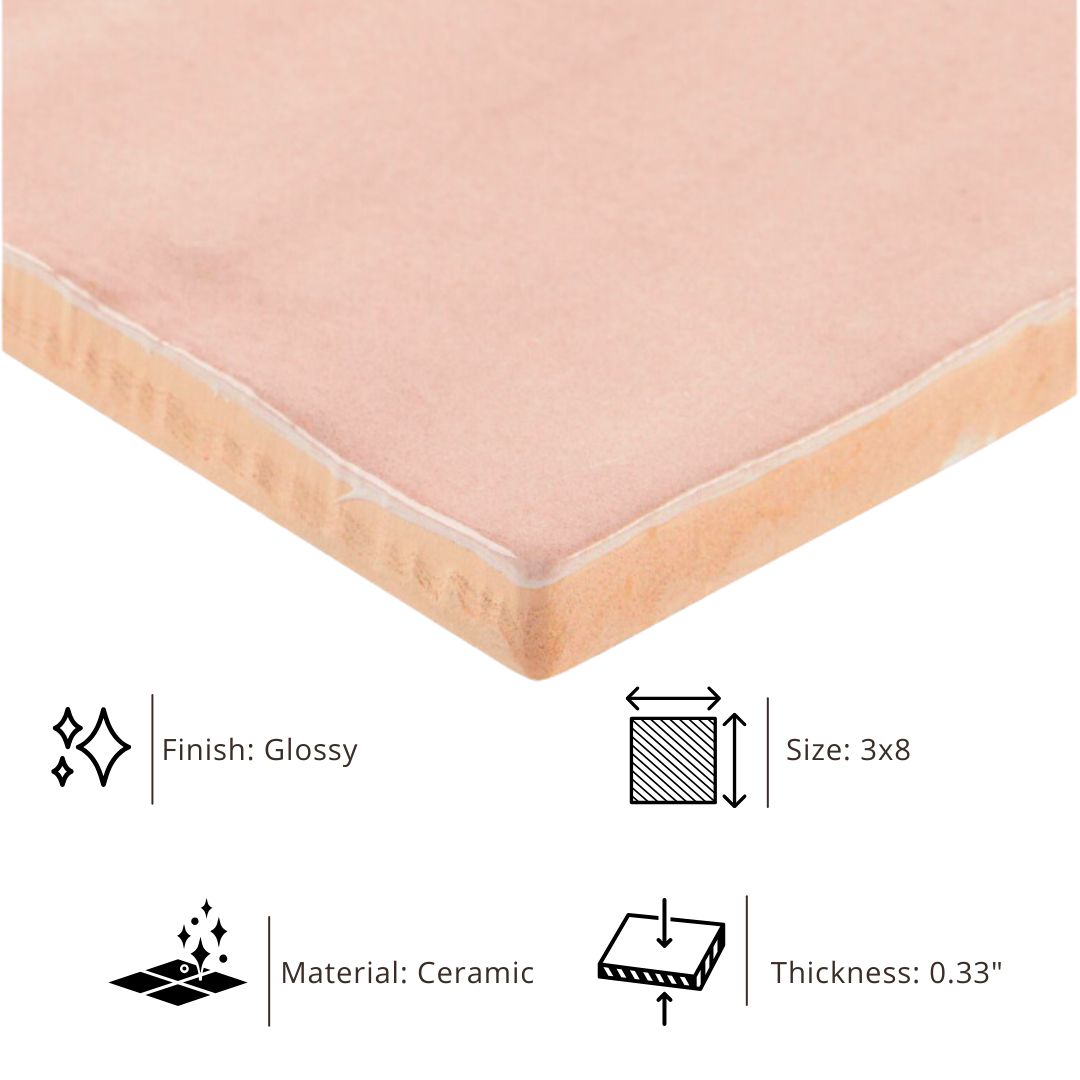 Tenedos HTC184 Ceramic Subway Wall Tile Handmade Look Glossy Glaze for Backsplash Kitchen, Bathroom Shower, Accent Wall (1, Blush Rose)
