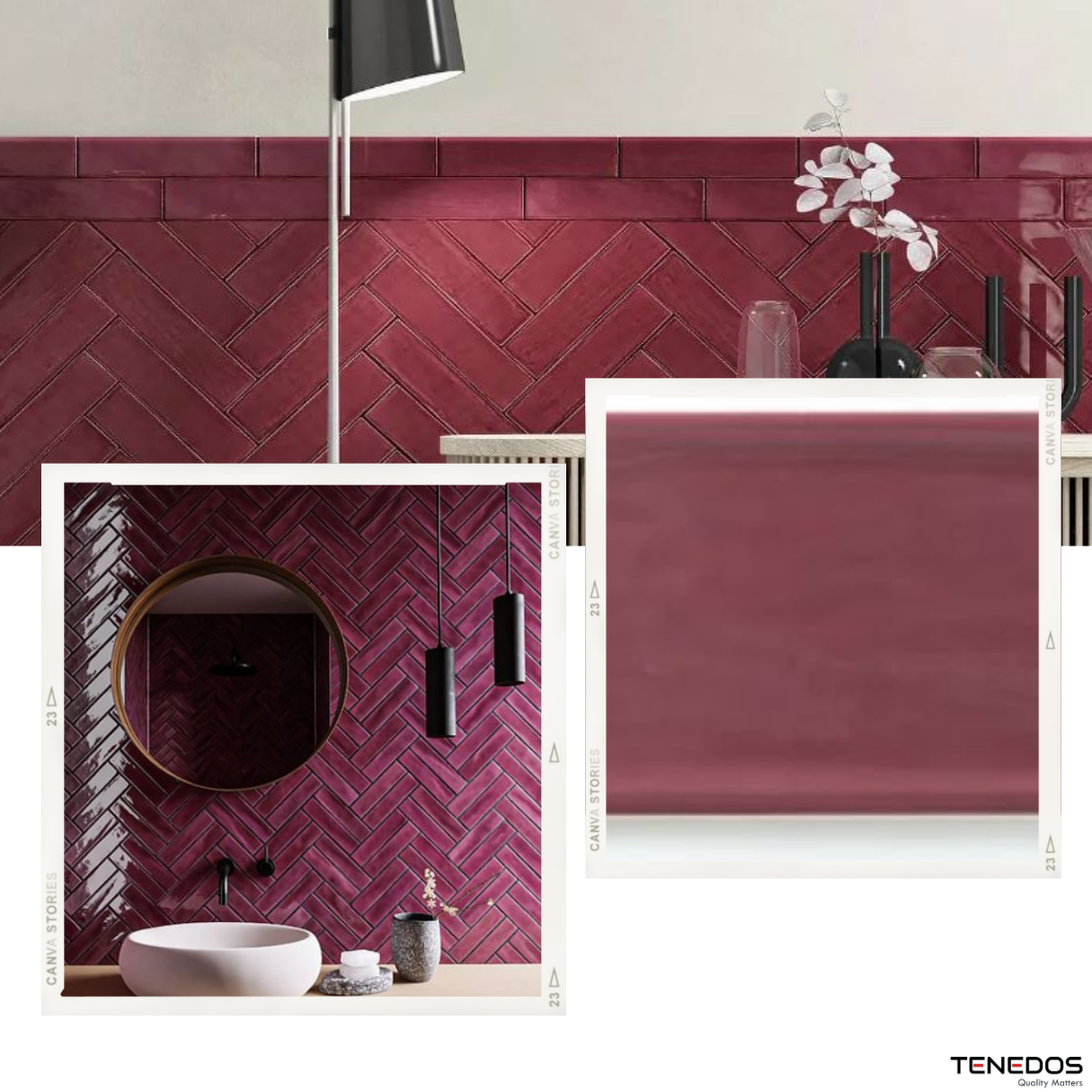 Tenedos Burgundy Purple Handmade Ceramic Subway 3x12 Wall Tile Backsplash Gloss Finish 3 Inch X 12 Inch for Kitchen, Bathroom Shower, Accent Decor, Fireplace