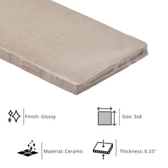 Tenedos HTC184 Ceramic Subway Wall Tile Handmade Look Glossy Glaze for Backsplash Kitchen, Bathroom Shower, Accent Wall (1, Ivory Mist)