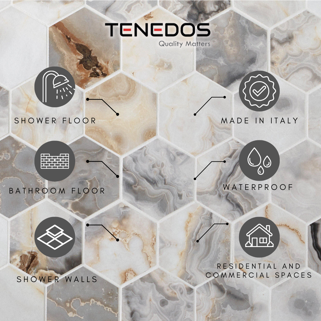 Tenedos Fluorite Hexagon Porcelain Mosaic Tile- 1 piece