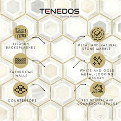 Tenedos HTC151 Pyrite Stone Metal Blend Mesh Mounted Mosaic Tile 10.83 in. x 12.44 in. x 8mm (0.94 sq. ft/Case) (Gold)