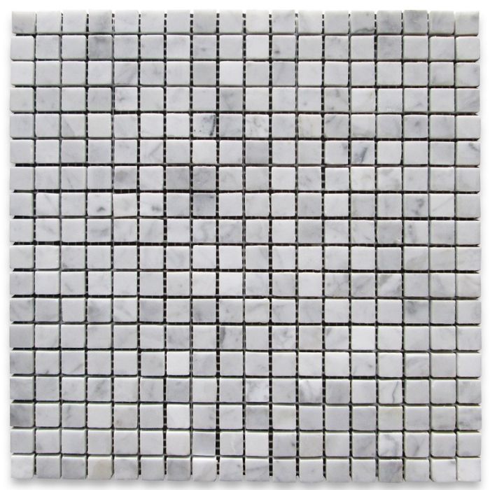 Carrara Marble Italian White Bianco Polished 5/8x5/8 Mosaic Floor Wall Tile for Bathroom Shower, Fireplace, Accent decor, Kitchen Backsplashes