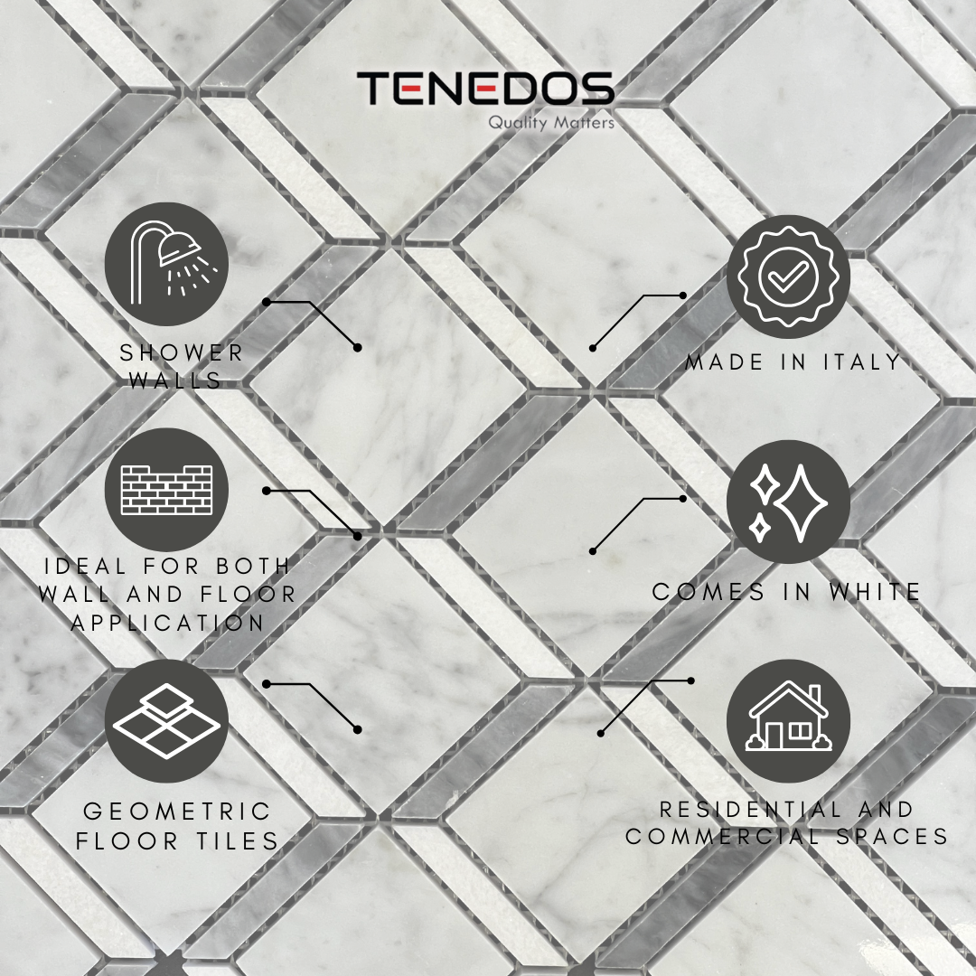Tenedos HTC191 Silver Prism Marble Mosaic Tile- 1 piece