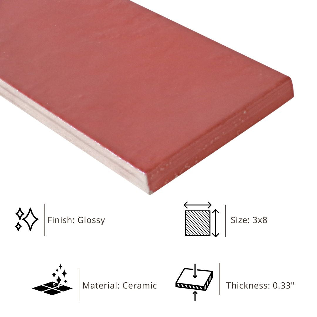 Tenedos HTC184 Ceramic Subway Wall Tile Handmade Look Glossy Glaze for Backsplash Kitchen, Bathroom Shower, Accent Wall (1, Rich Rouge)